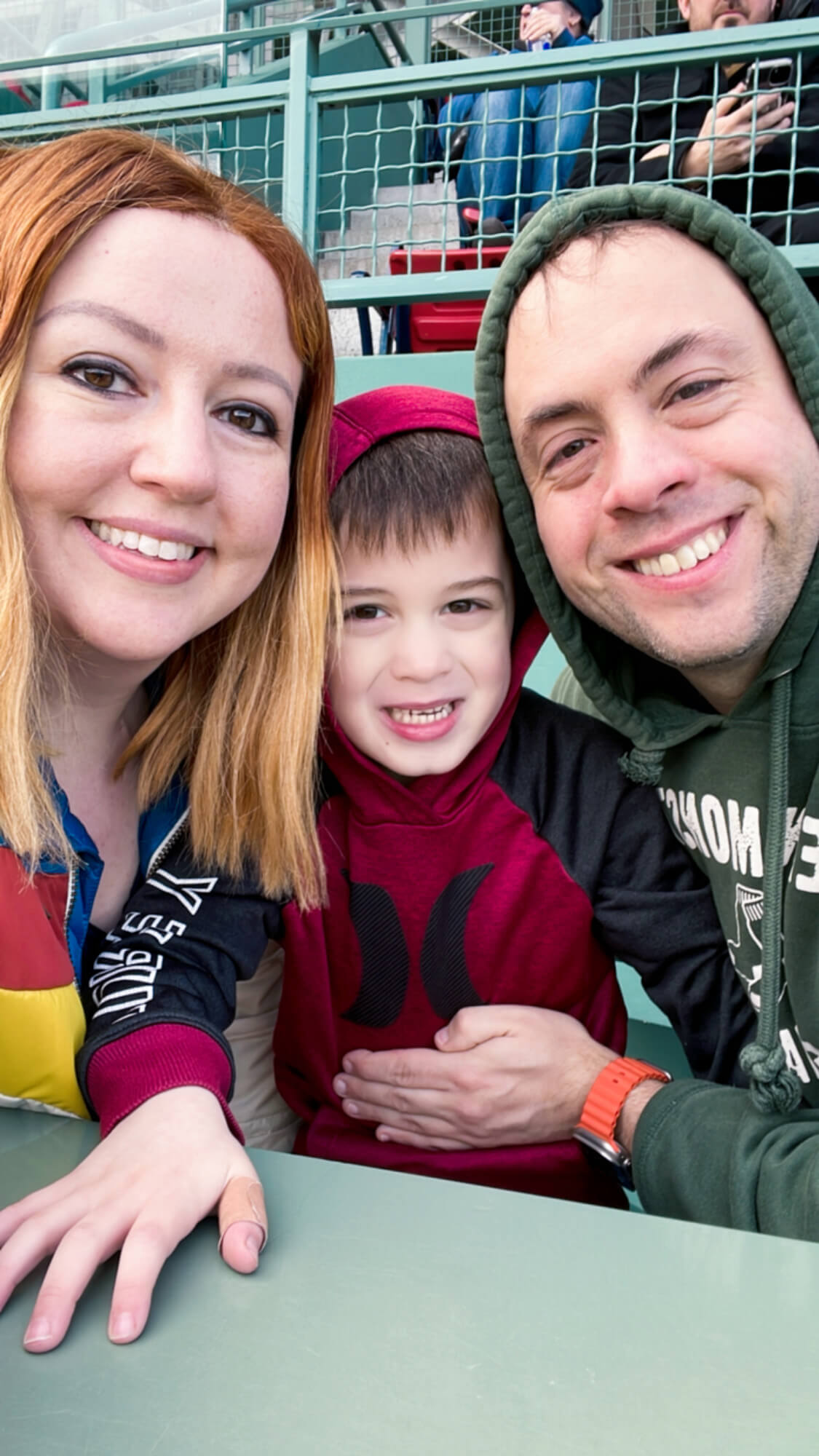 Me today! With my son Leo and my husband James. This pic was taken at a Sox game... it was a little chilly that day!